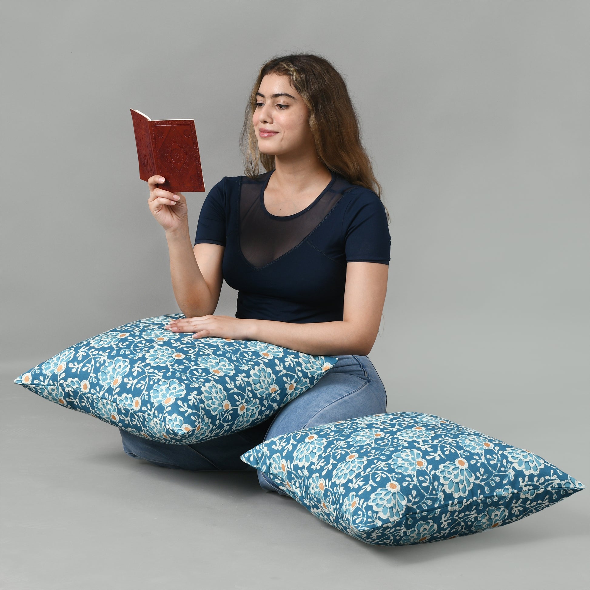 Cozy home setup with hand-printed cotton pillow set