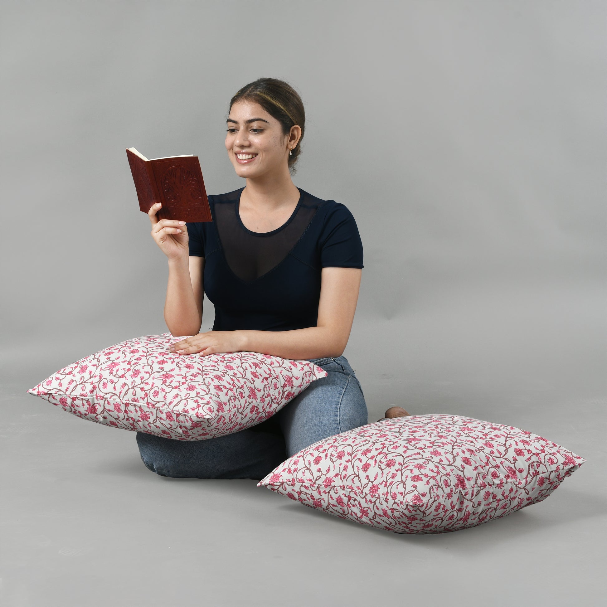 Cozy home setup with hand-printed cotton pillow set