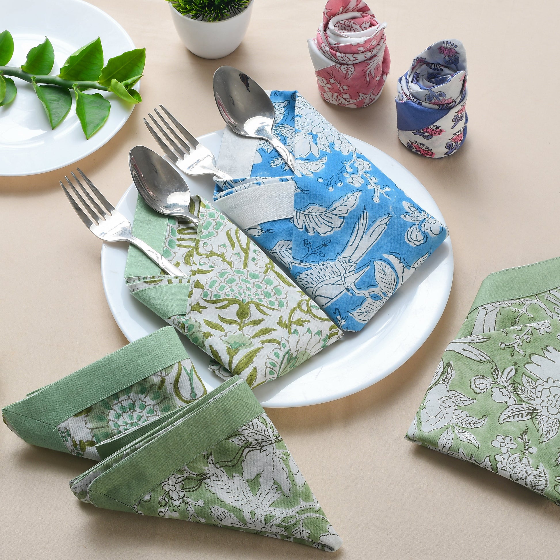 Cotton Cloth Napkins - Plain Border Mix