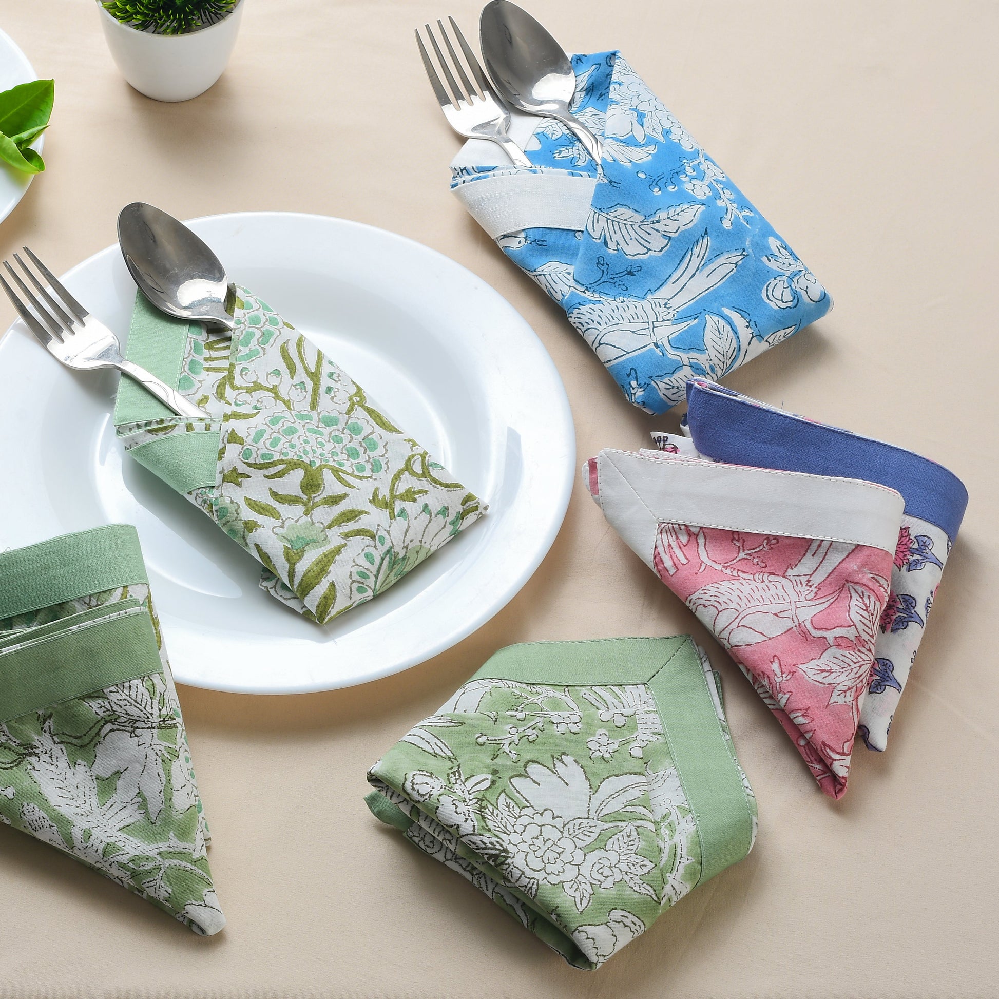 Cotton Cloth Napkins - Plain Border Mix