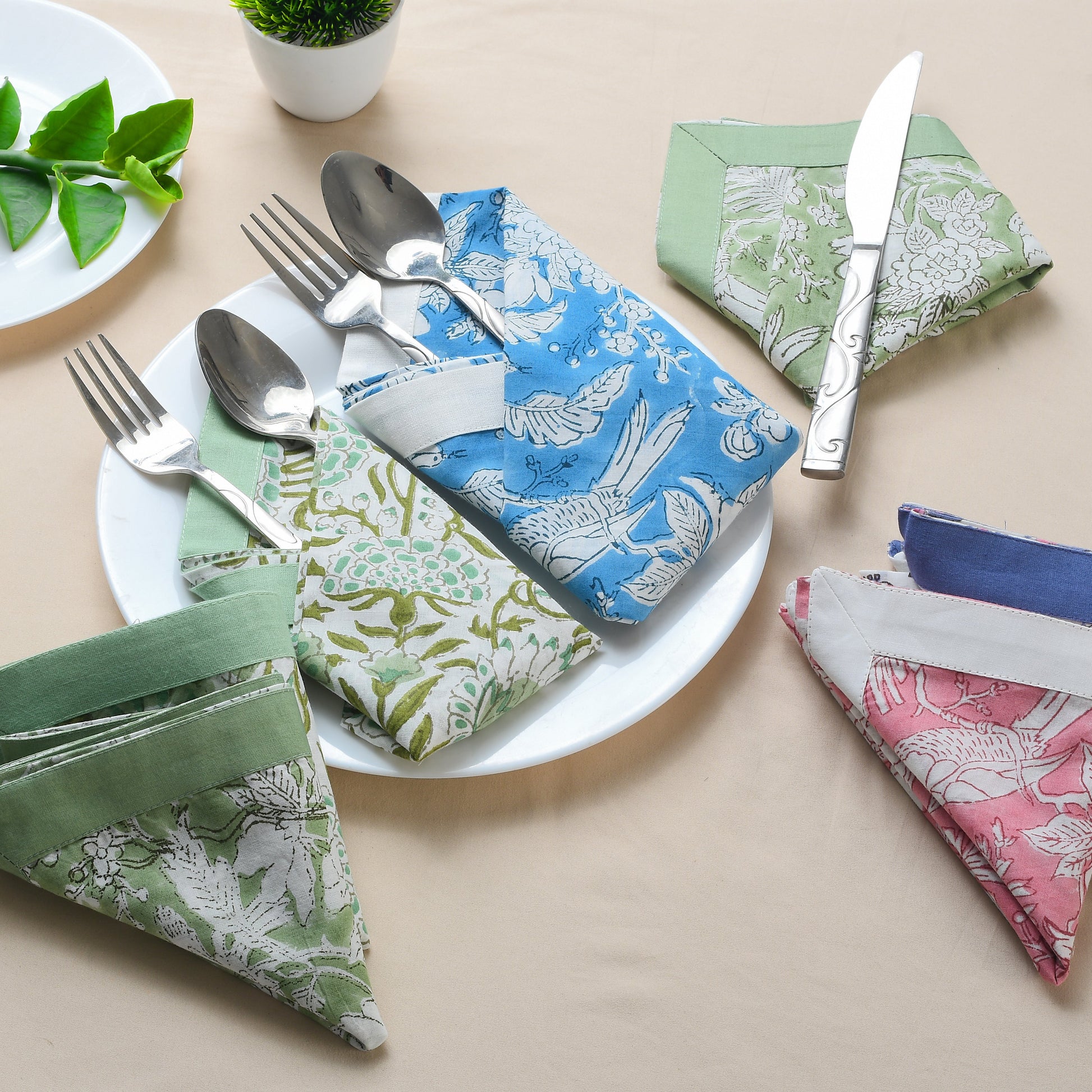 Cotton Cloth Napkins - Plain Border Mix