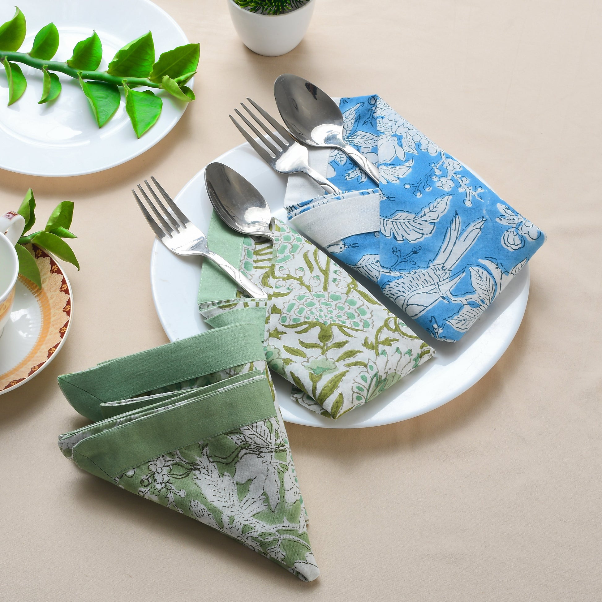 Cotton Cloth Napkins - Plain Border Mix