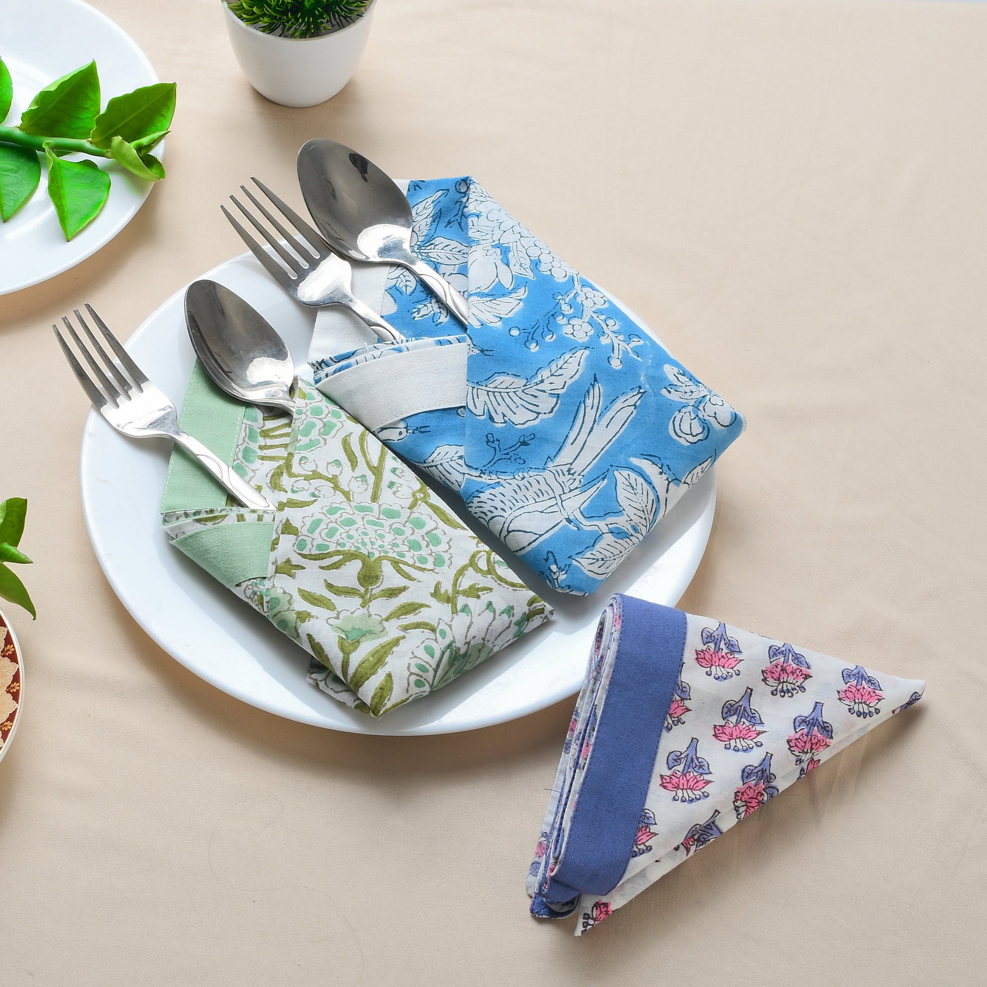 Cotton Cloth Napkins - Plain Border Mix