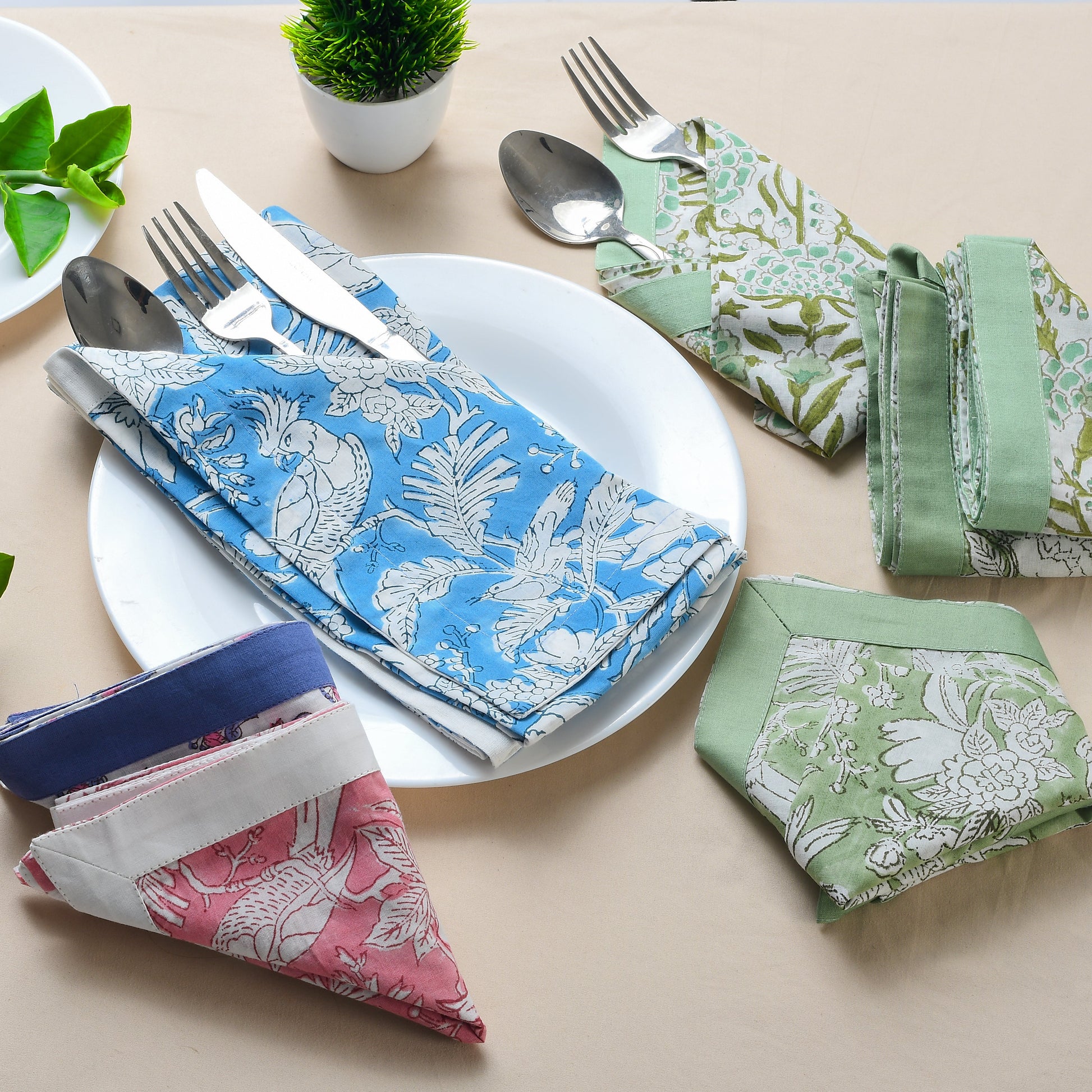 Cotton Cloth Napkins - Plain Border Mix