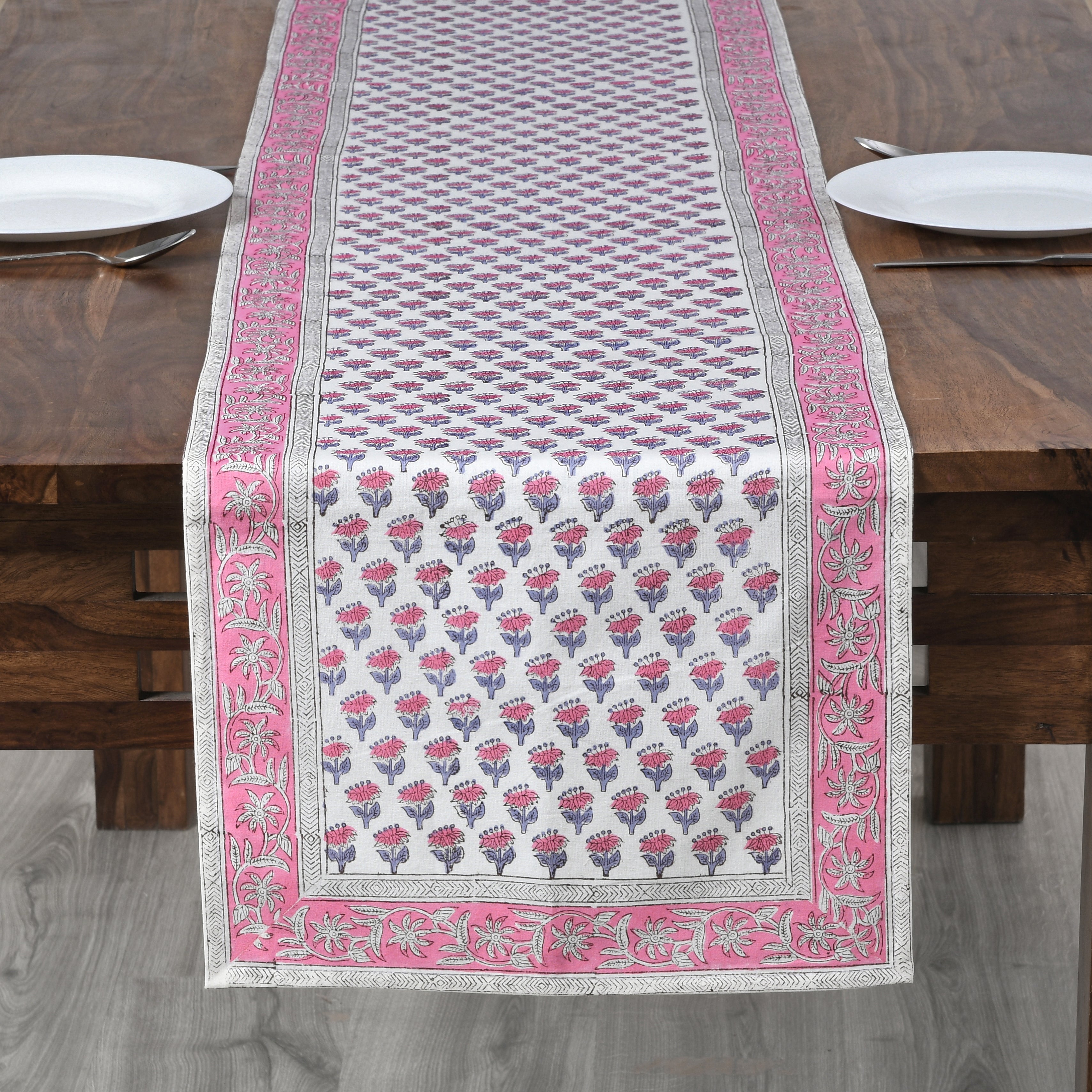 Cotton Block Print Table Runner - Pink Sapphire