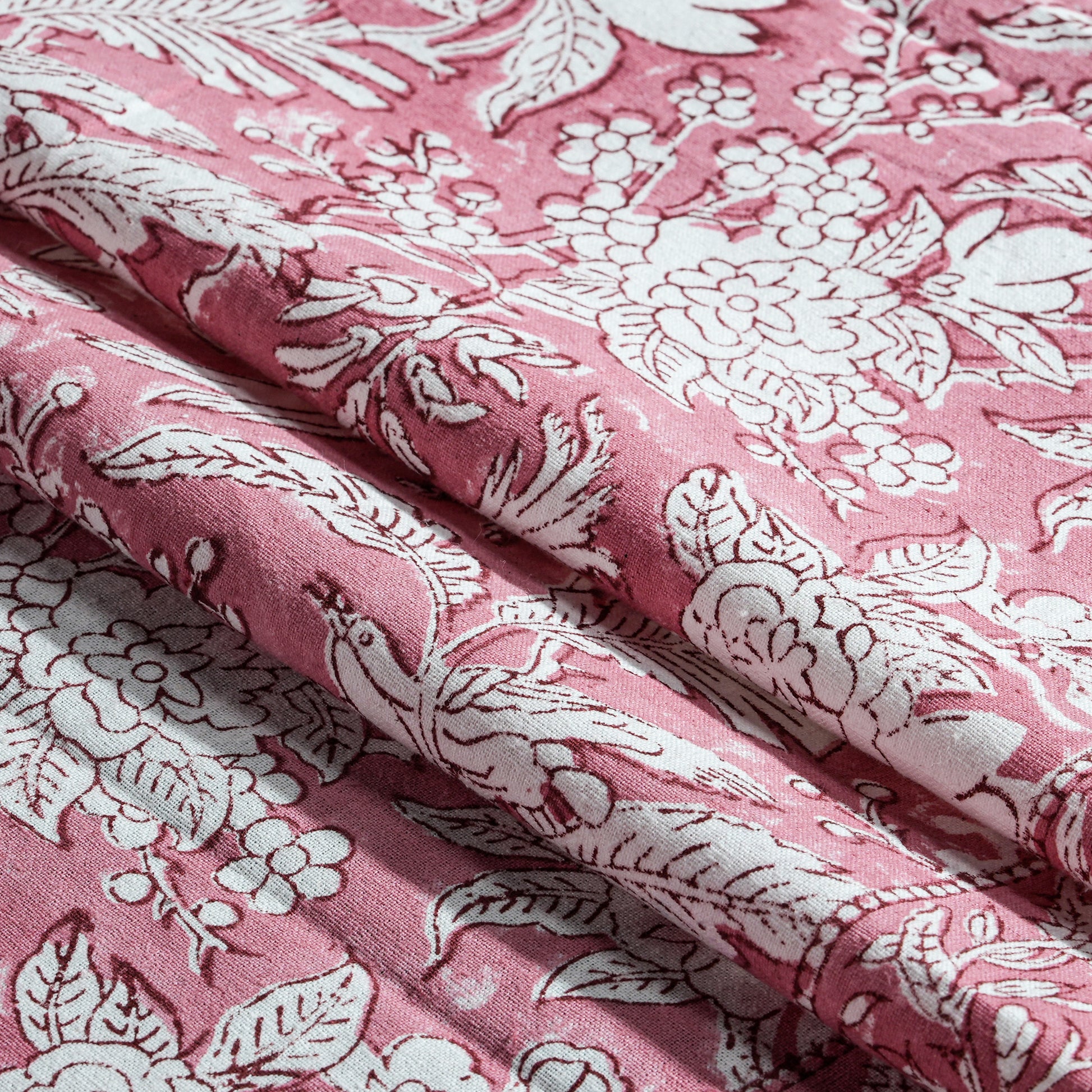 Cotton Block Print Table Runner - Coral Pink