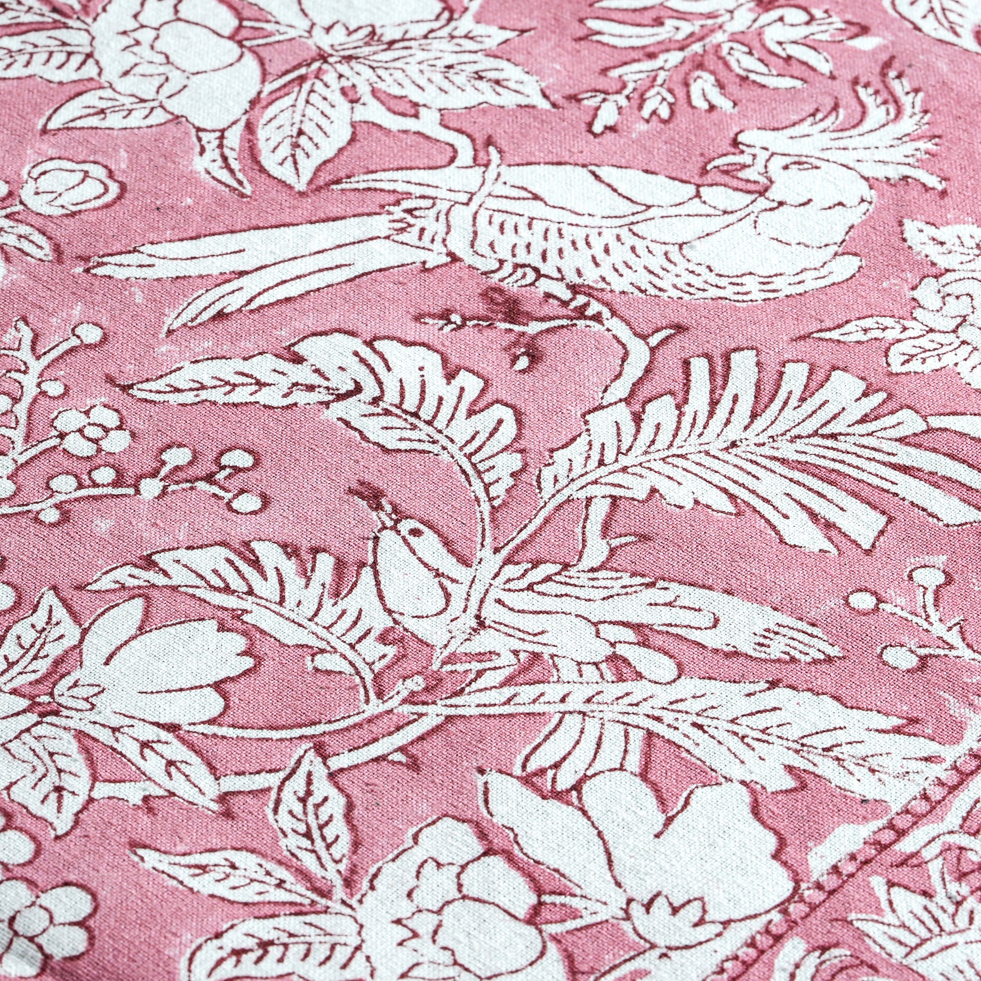 Cotton Block Print Table Runner - Coral Pink