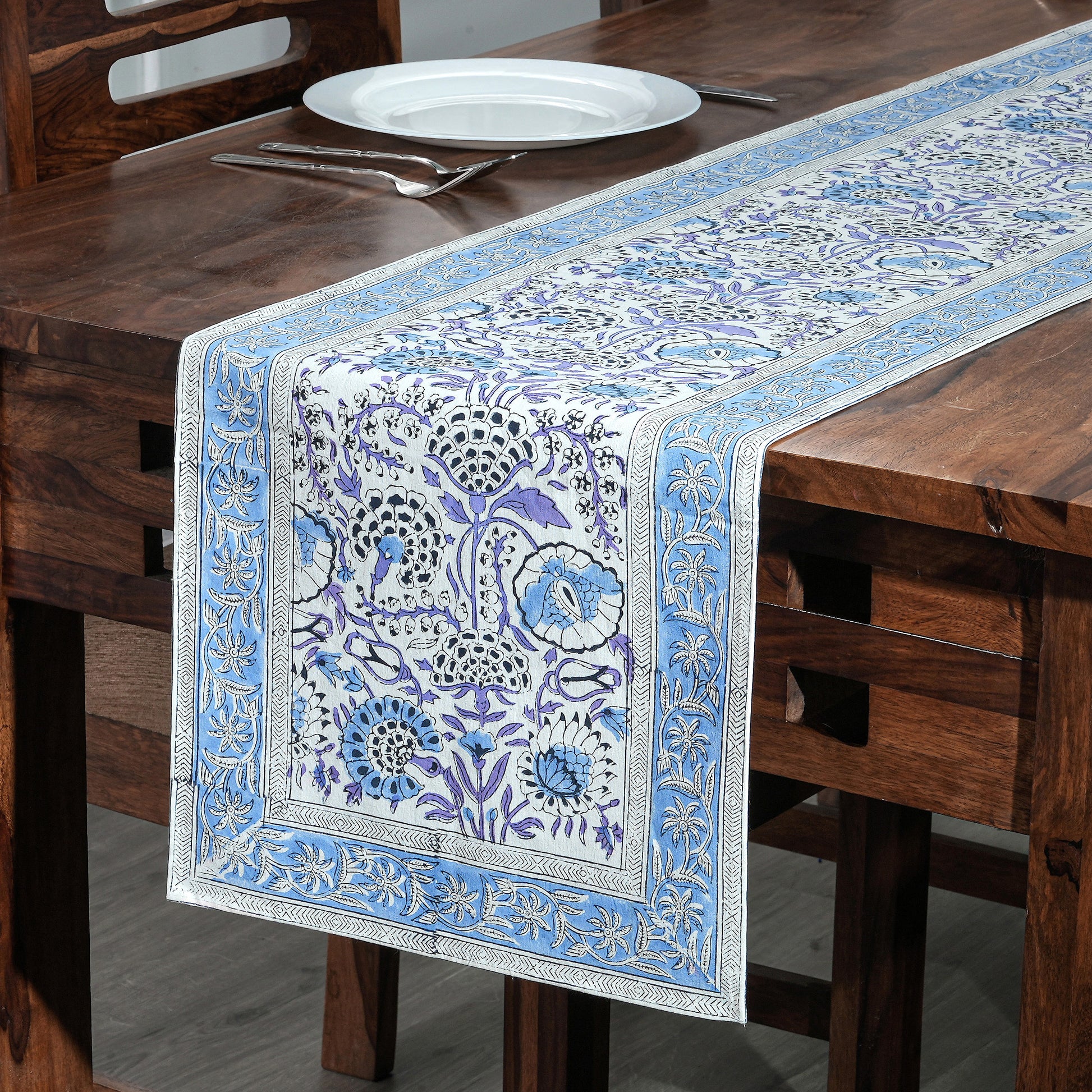 Cotton Block Print Table Runner - Indigo Blue