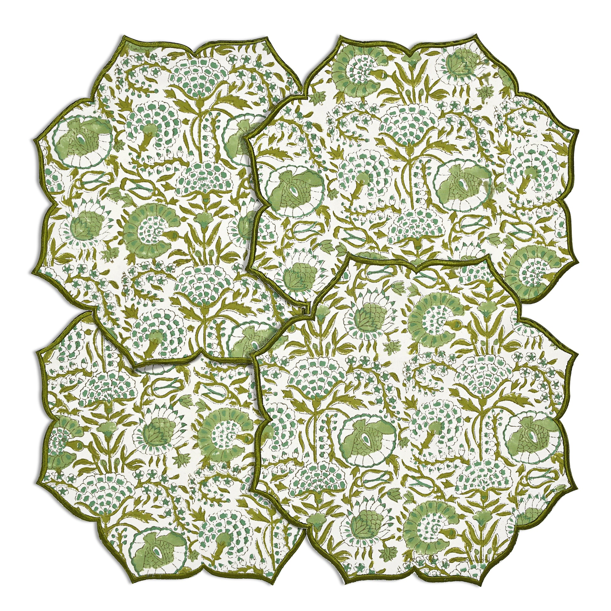 set of 4 Decorative cotton placemat in muted agate green tone