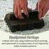 Earth-toned embroidered placemat in natural green hue handblock printed