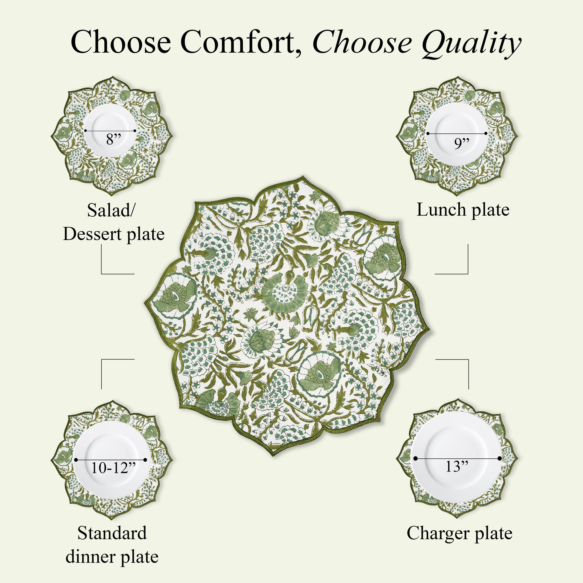 Agate green scalloped placemat paired with rustic tableware