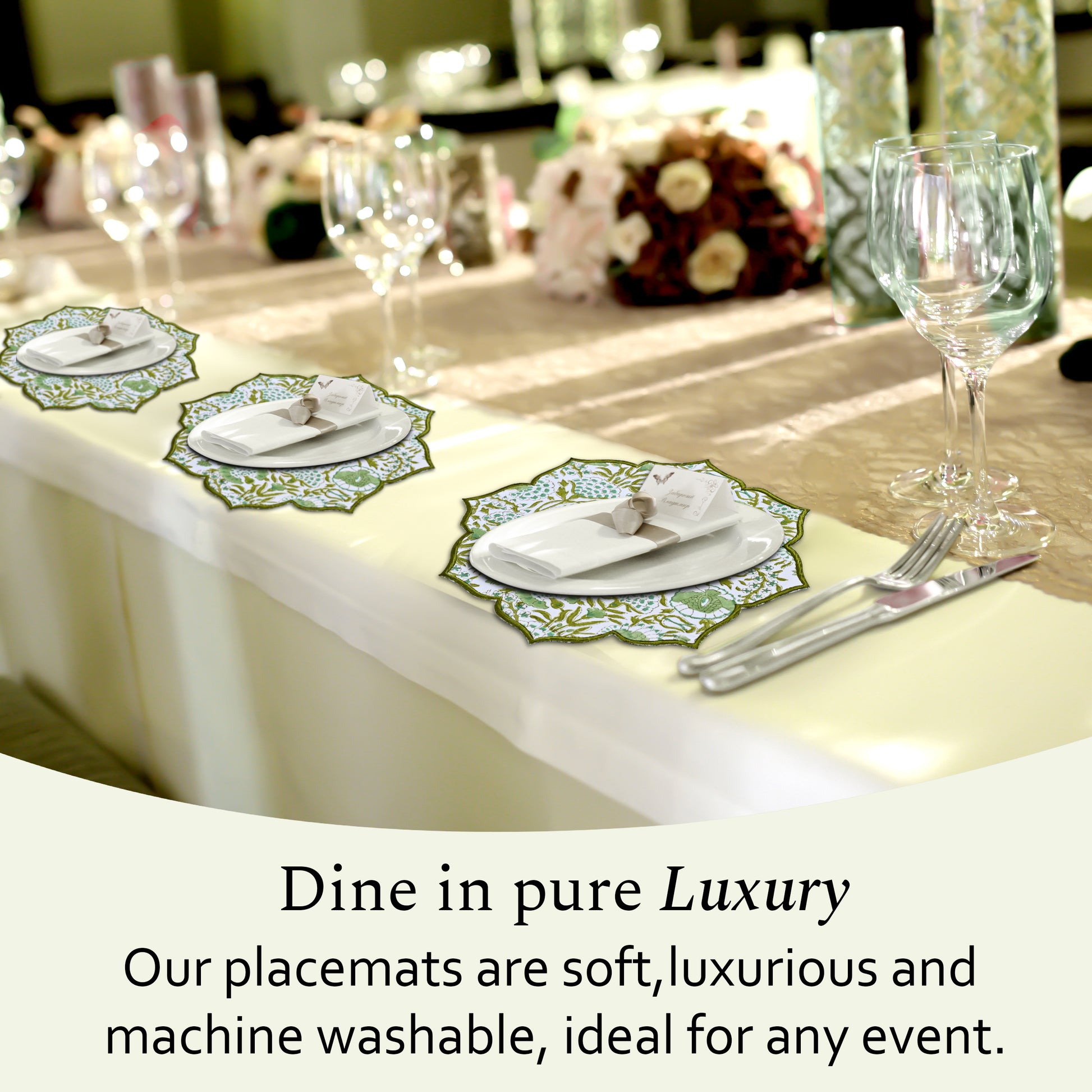 Subtle green placemat with elegant scalloped border