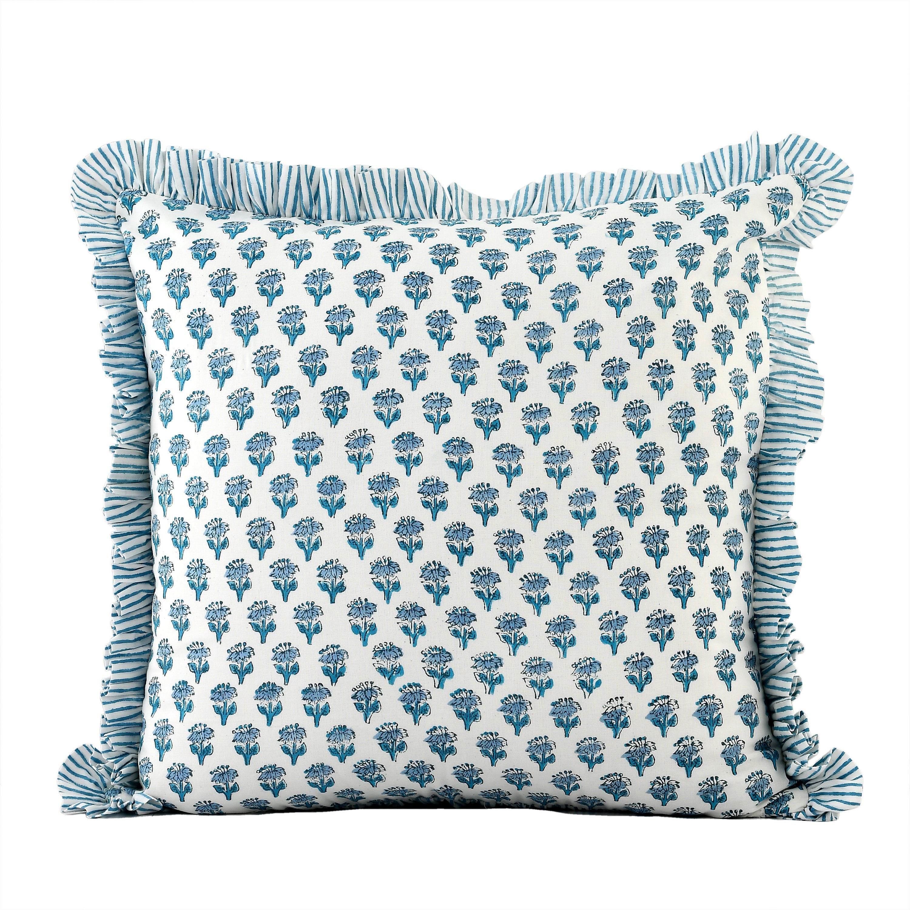 Boho decorative couch pillow with soft cotton ruffles