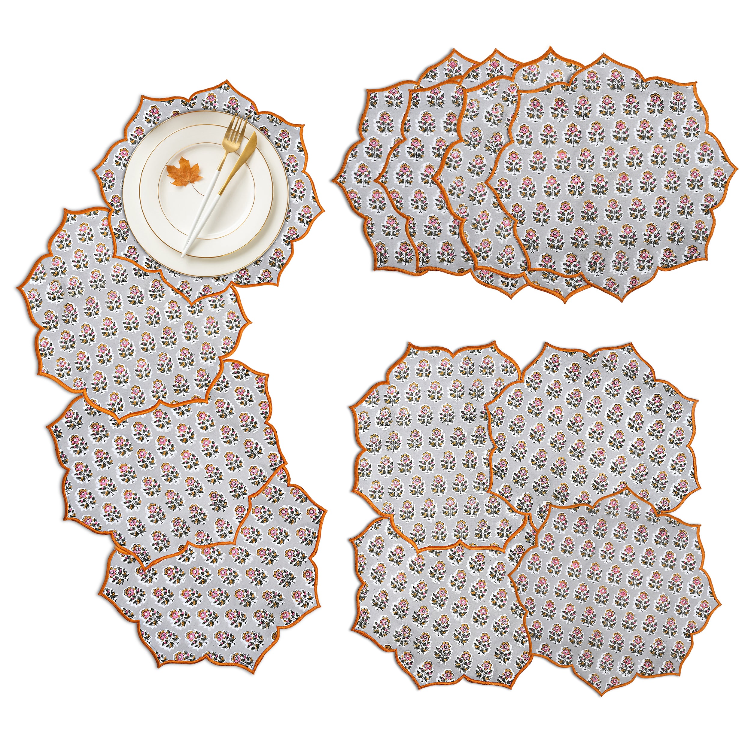 Labra gray cotton placemat with minimalist embroidered edges
