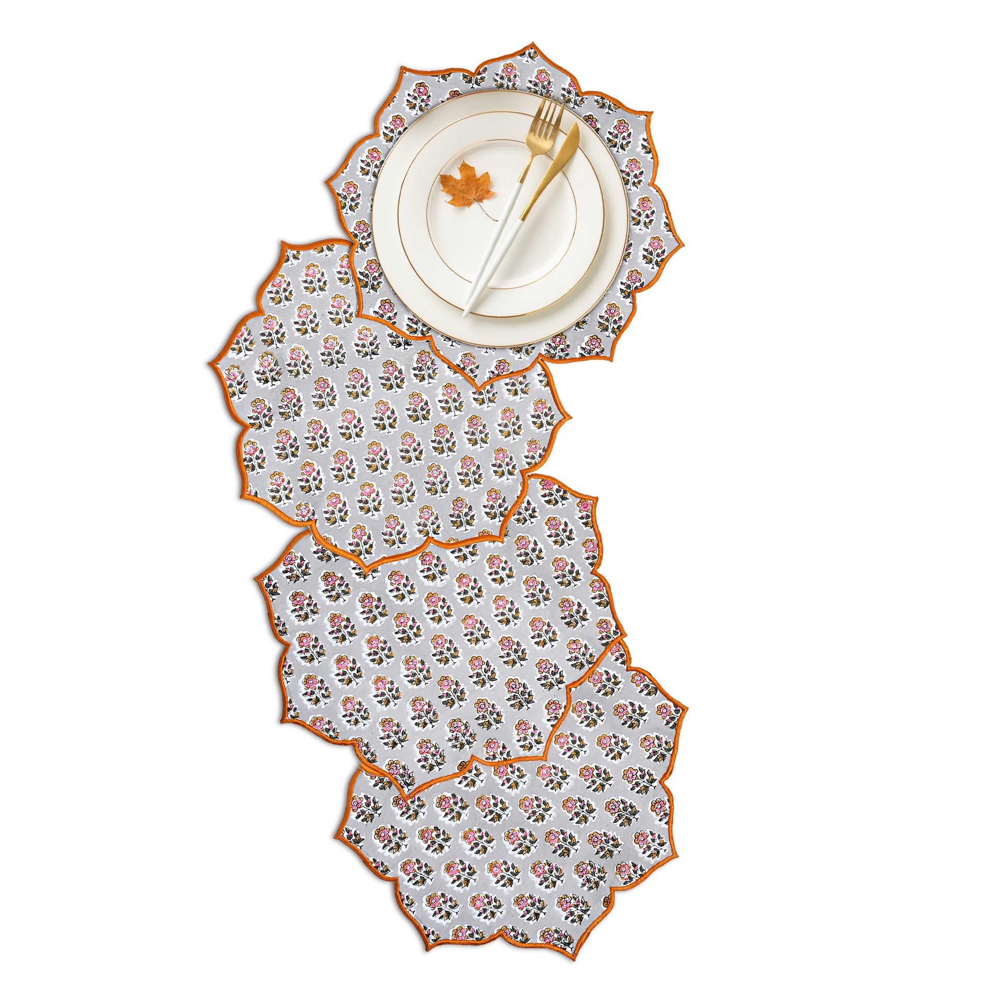 Embroidered gray placemat in calming labra gray floral tone