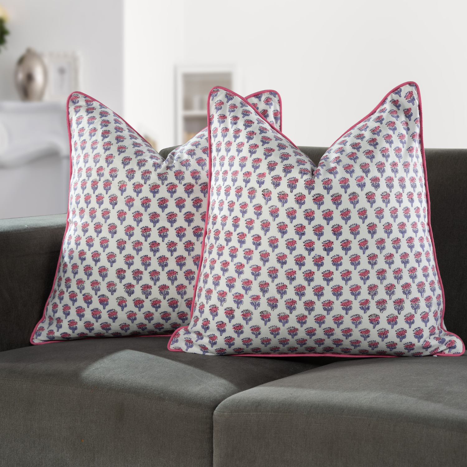 Piping Throw Pillow Covers - Pink Sapphire (Set of 2)