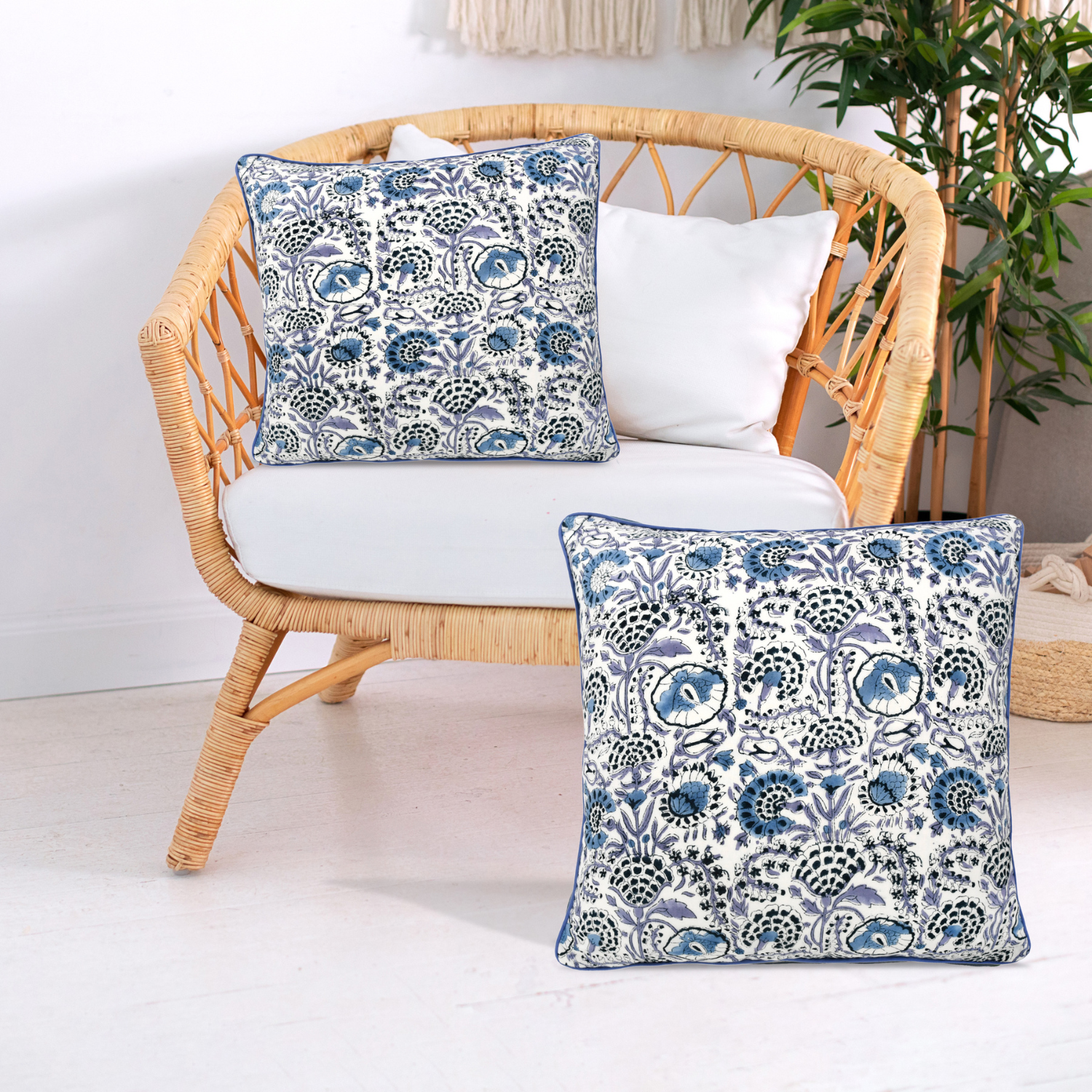 Piping Throw Pillow Covers - Indigo Blue (Set of 2)