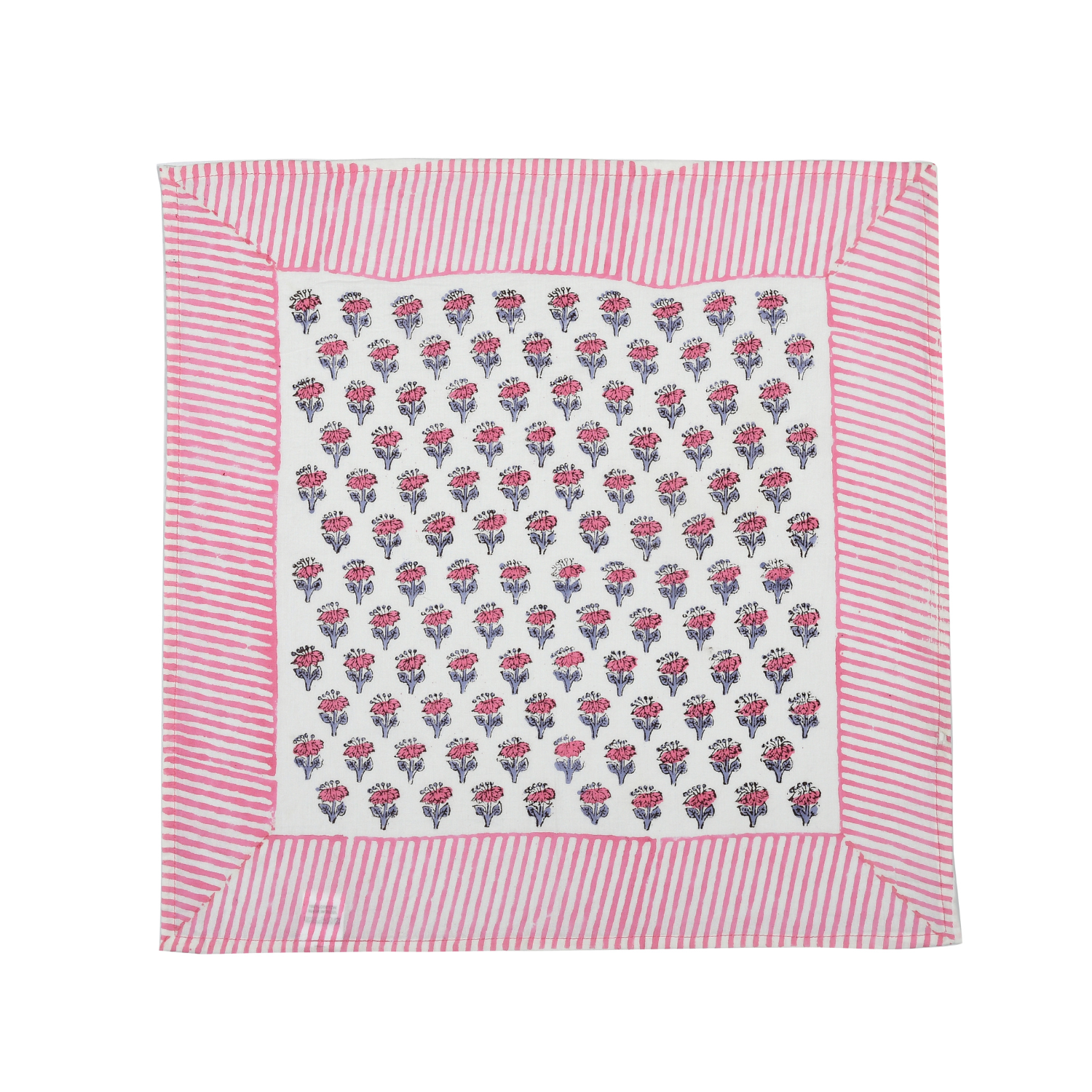 Single flat lay of pink and white floral cotton napkin.