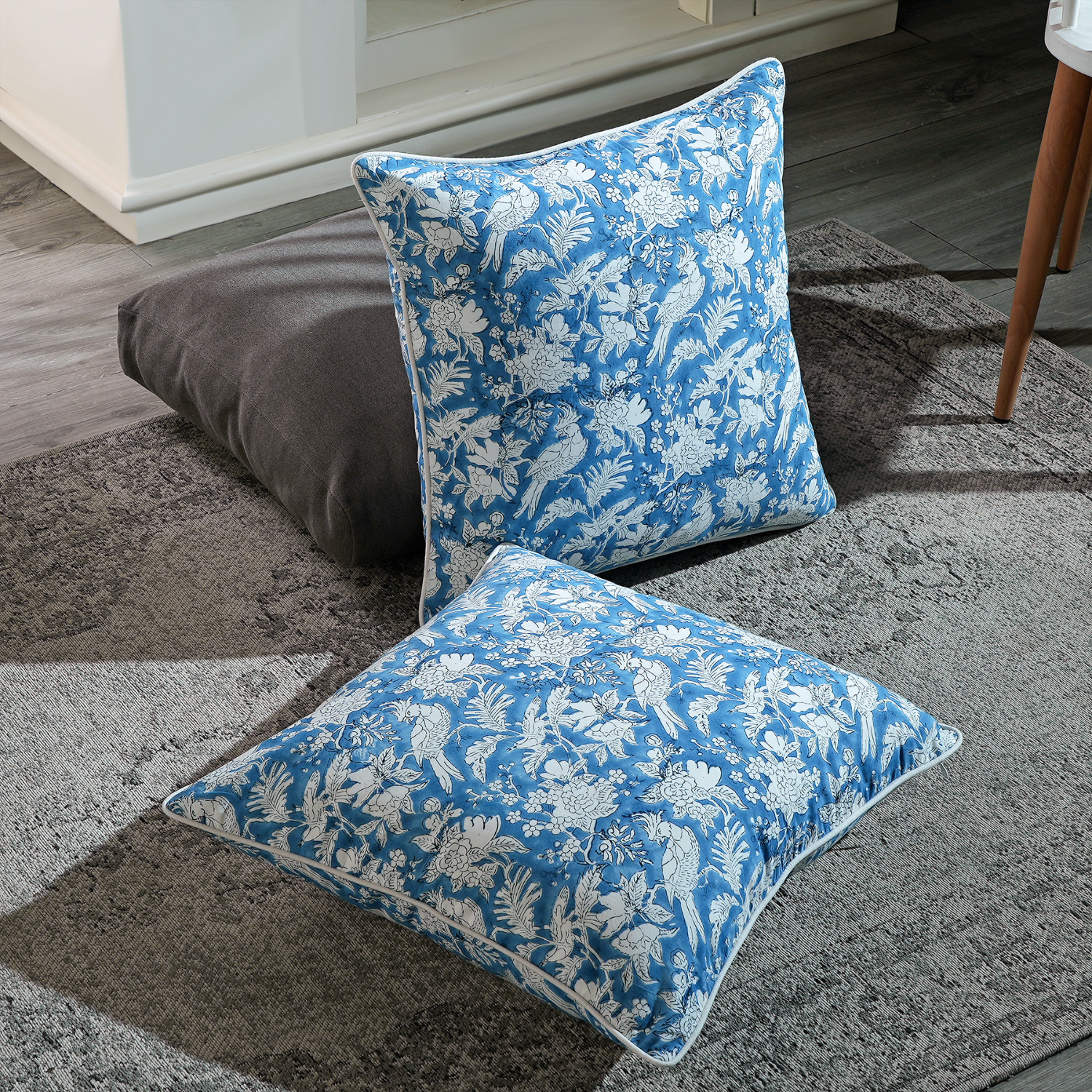 Piping Throw Pillow Covers - Blue Sapphire (Set of 2)