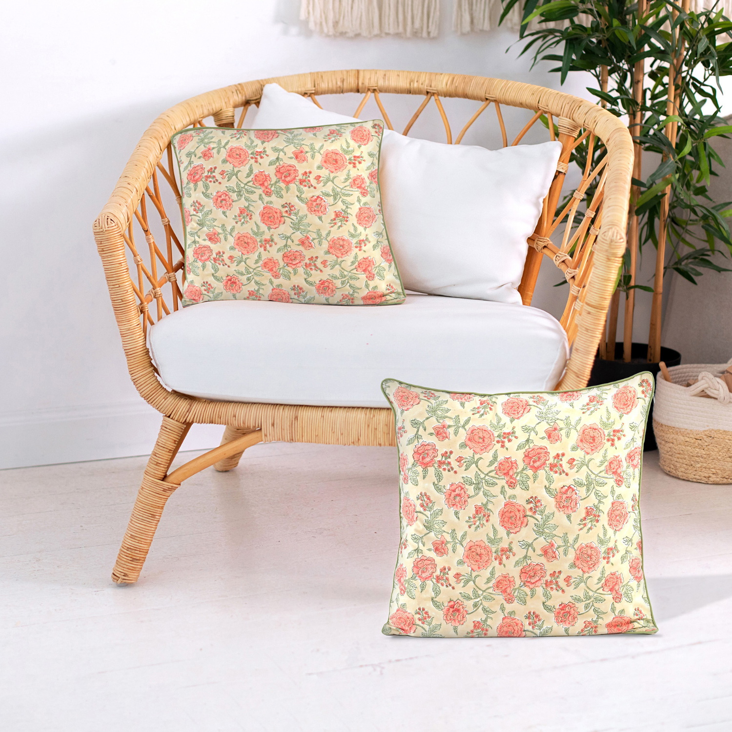 Piping Throw Pillow Covers - Fire Opal (Set of 2)
