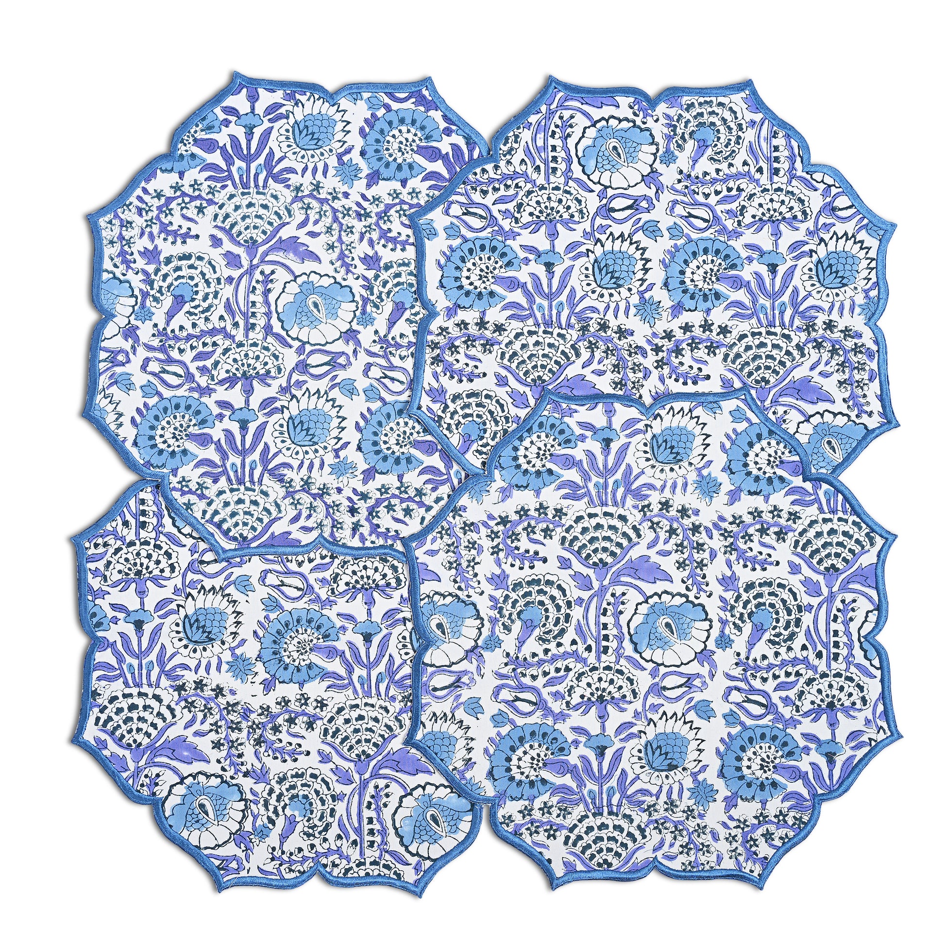 set of 4 Classic indigo scalloped placemat styled for special occasions