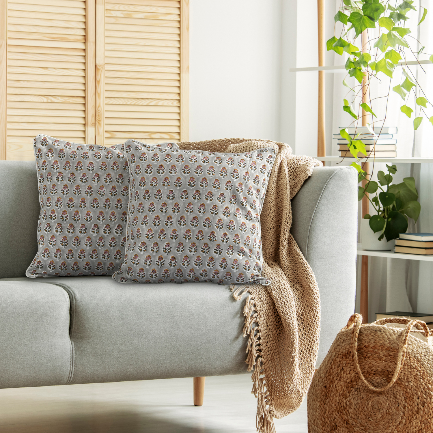 Piping Throw Pillow Covers - Labra Gray (Set of 2)