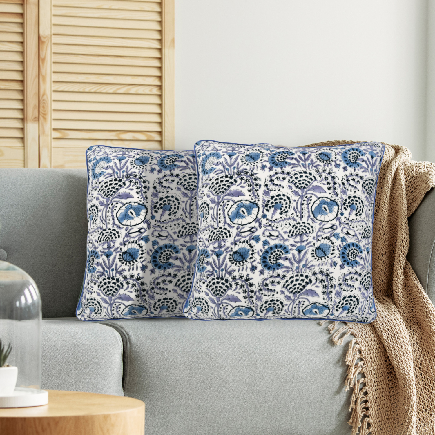 Piping Throw Pillow Covers - Indigo Blue (Set of 2)