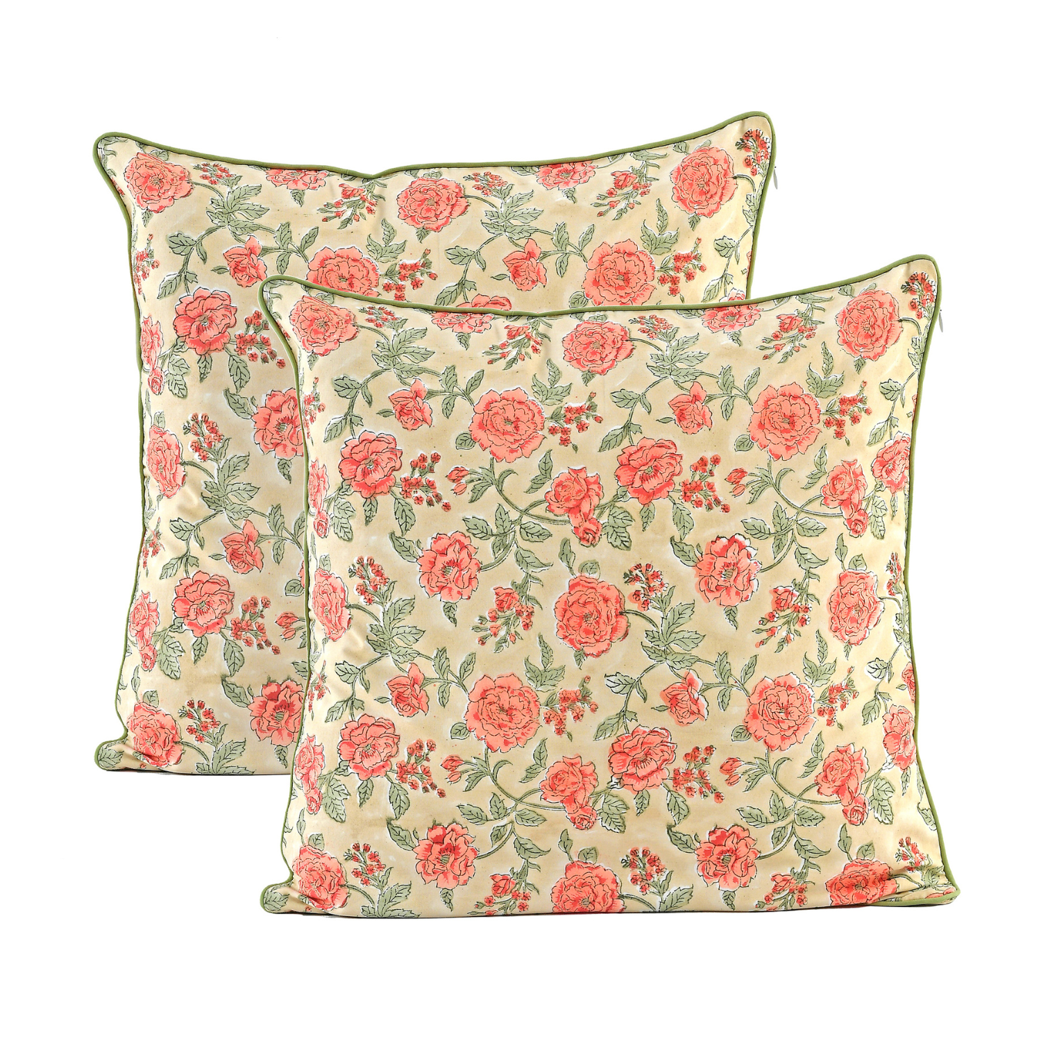 Piping Throw Pillow Covers - Fire Opal (Set of 2)