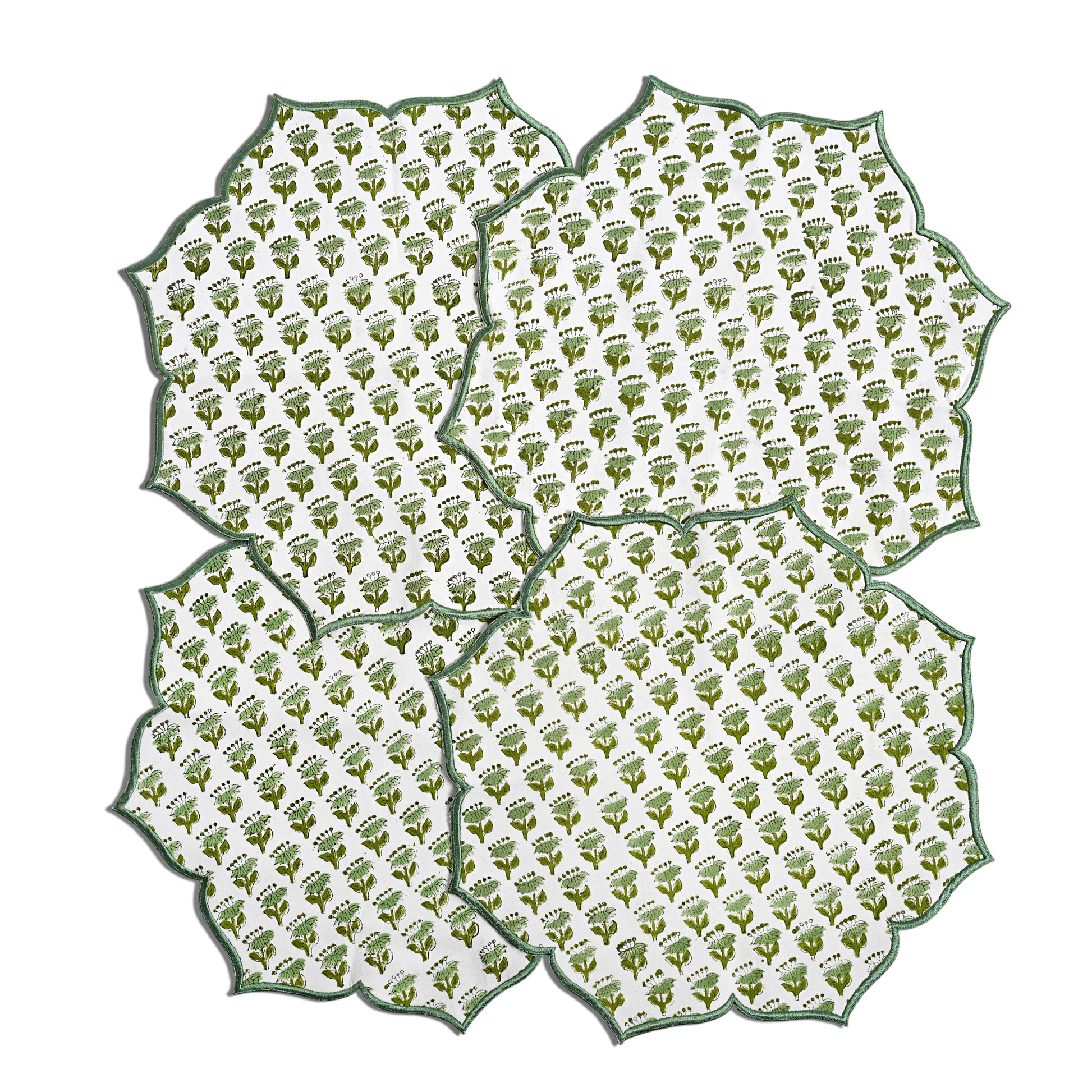 set of 4 Sophisticated emerald placemat with fine embroidery