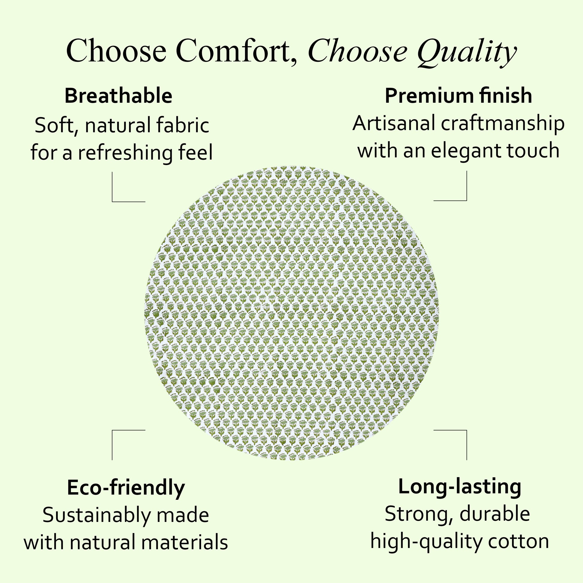 a round table with a green tablecloth on it