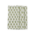 A set of folded emerald green cotton cloth napkins with a floral block print design on a white background.