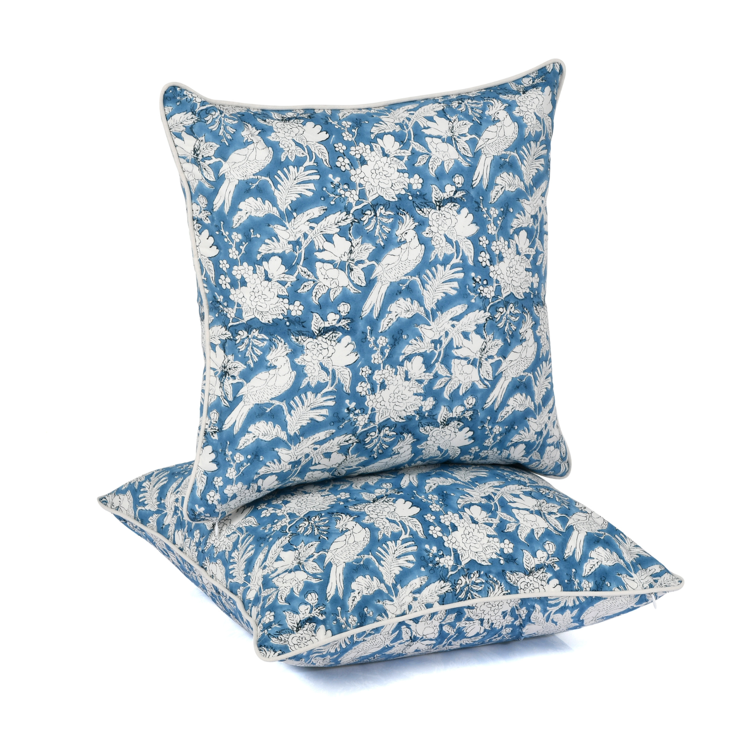 Piping Throw Pillow Covers - Blue Sapphire (Set of 2)