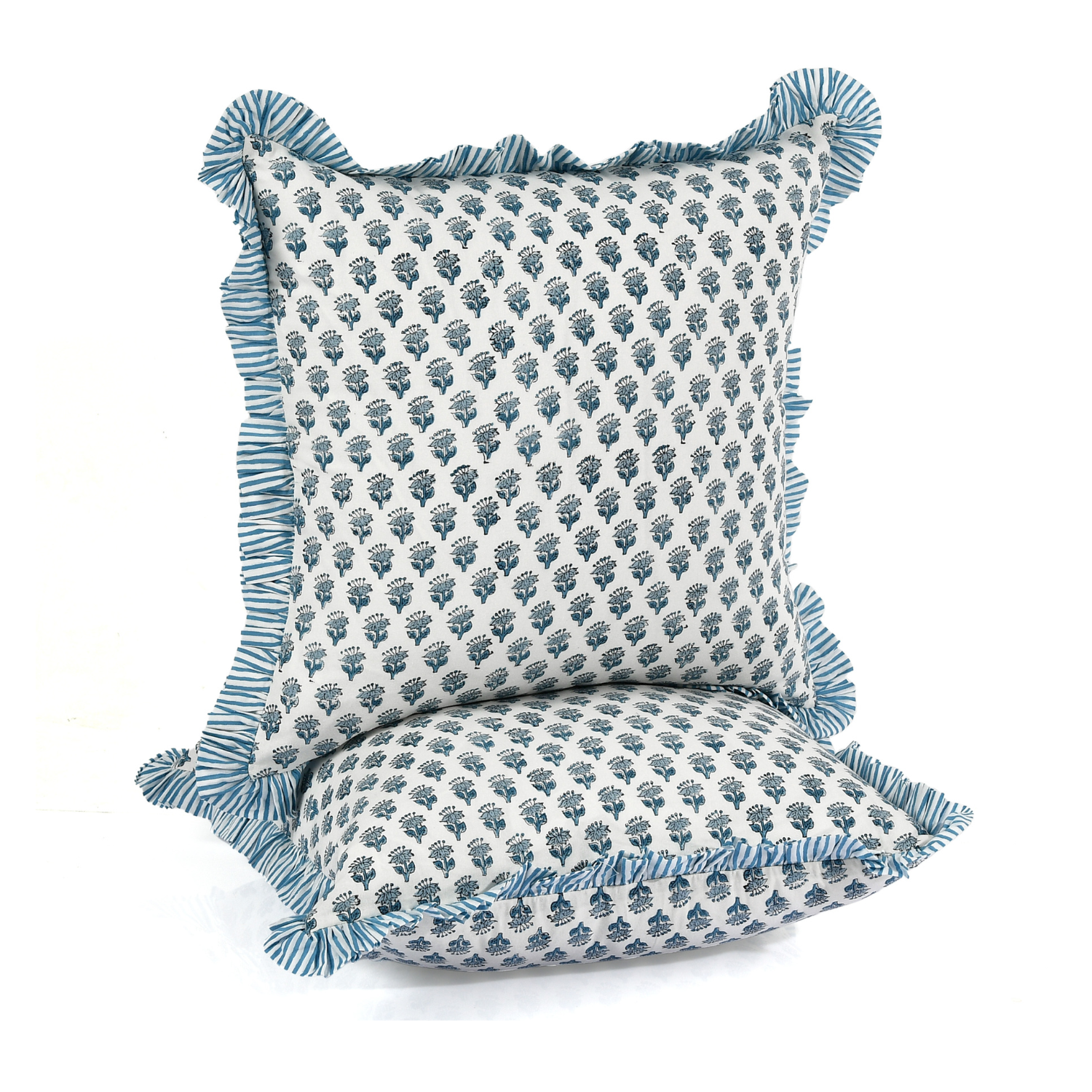 Ruffle Throw Pillow Covers -  Apatite Blue