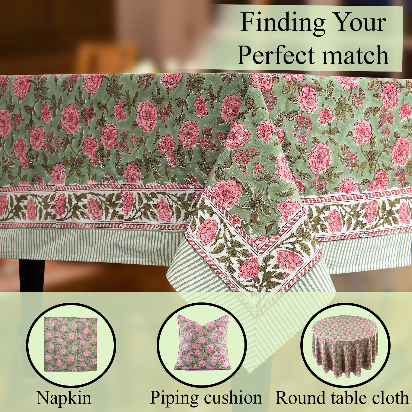 Pink Tourmaline Cotton Tablecloth on Farmhouse Table