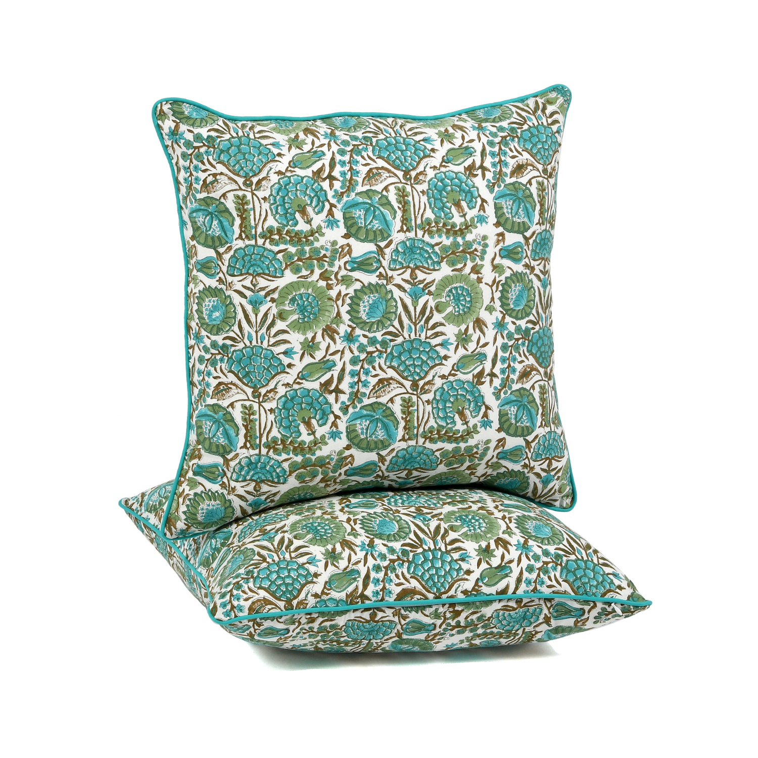 Piping Throw Pillow Covers - Aqua Green (Set of 2)