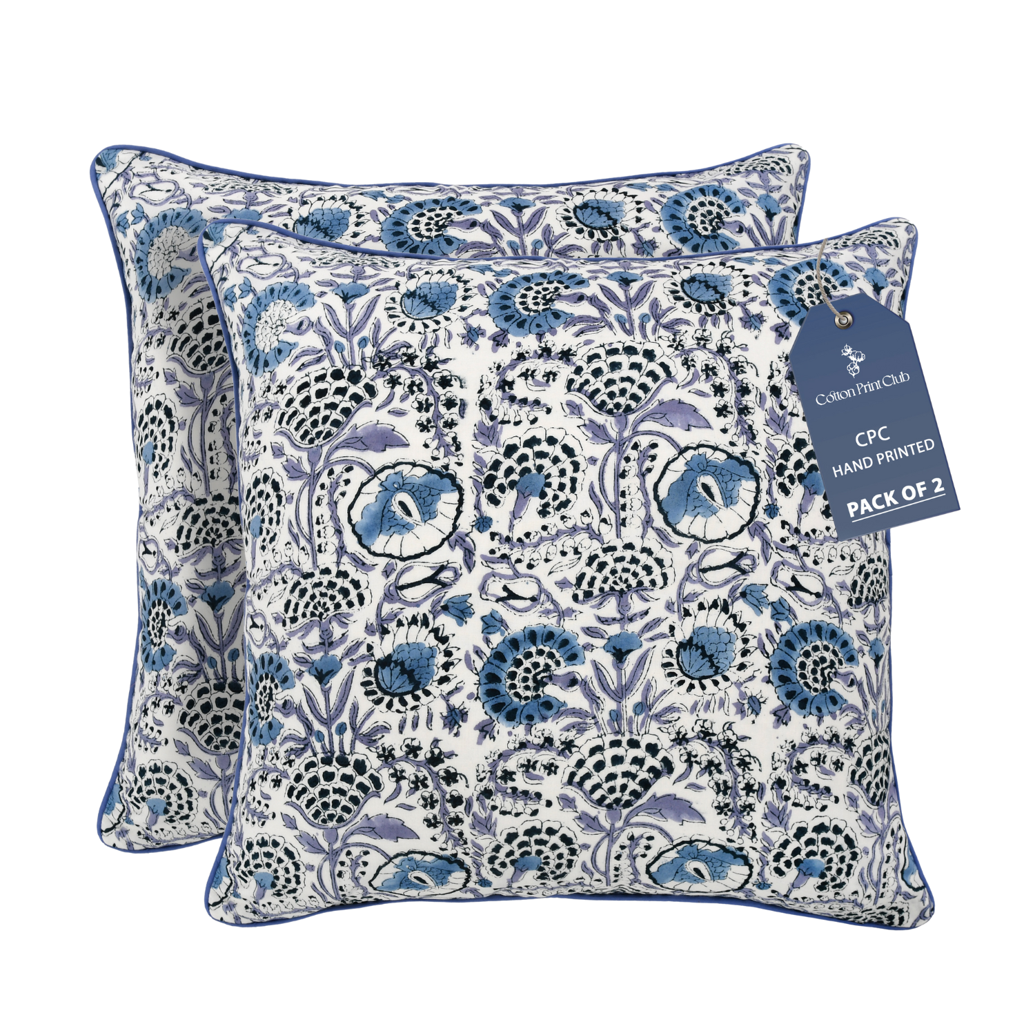 Piping Throw Pillow Covers - Indigo Blue (Set of 2)