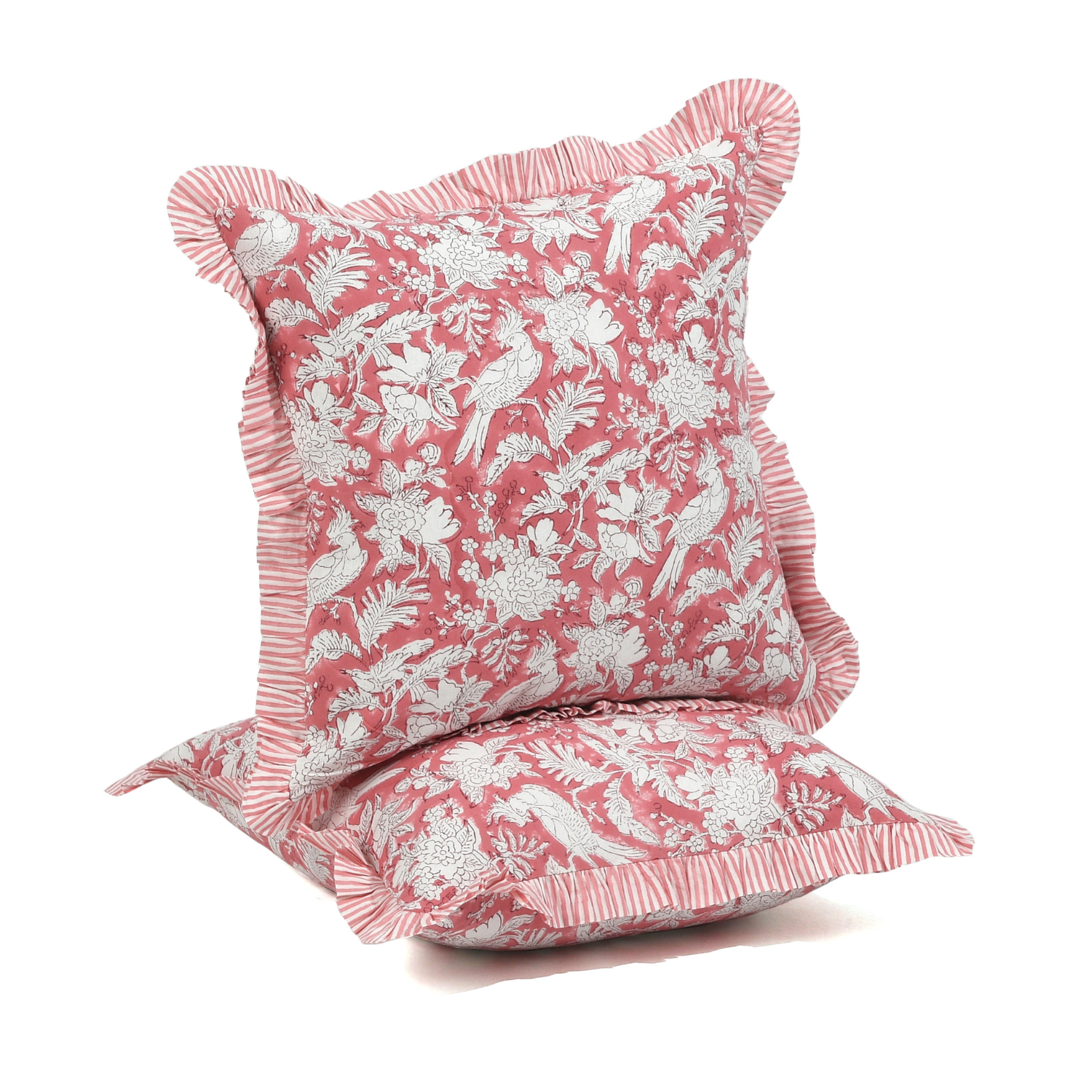 Ruffle Throw Pillow Covers -  Coral Pink