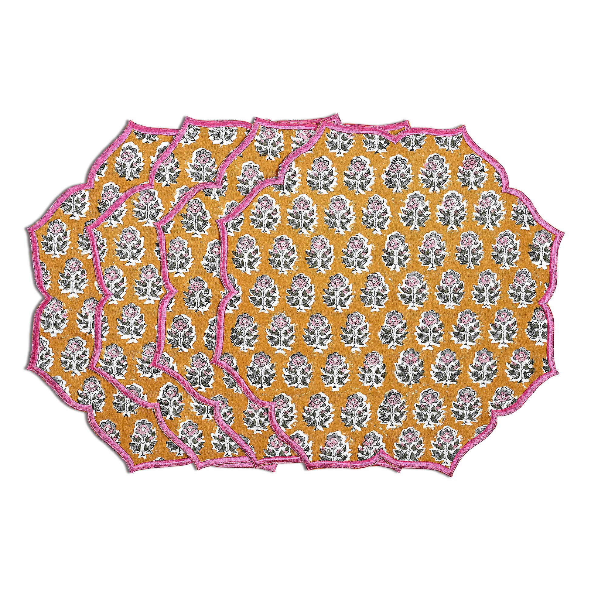 floral cotton placemat in citrine yellow for sunny table settings