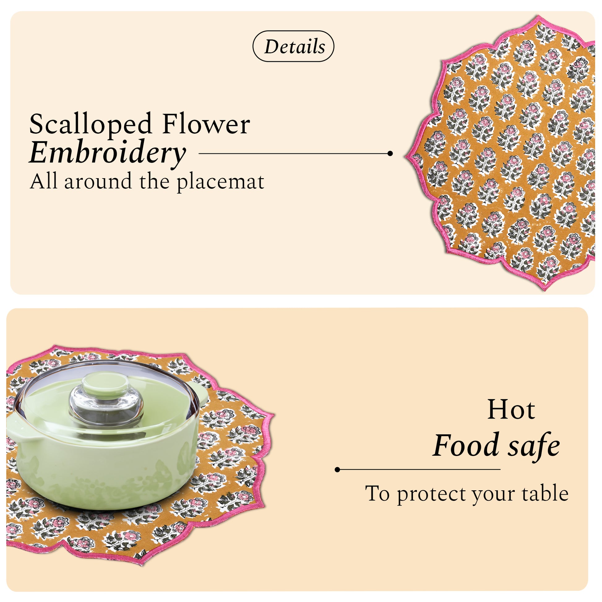 floral Sunny cotton placemat in citrine yellow with vintage accents