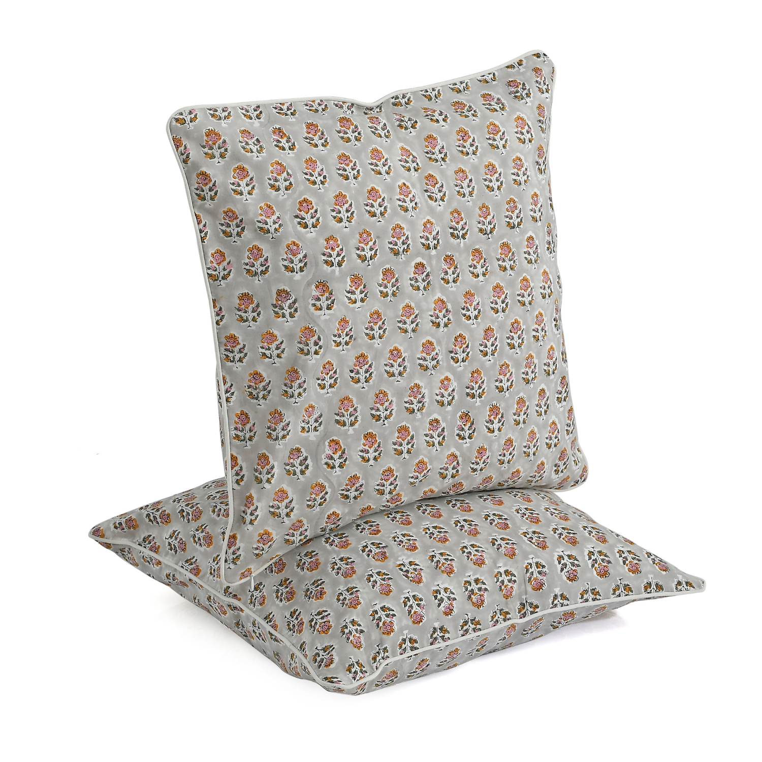 Piping Throw Pillow Covers - Labra Gray (Set of 2)