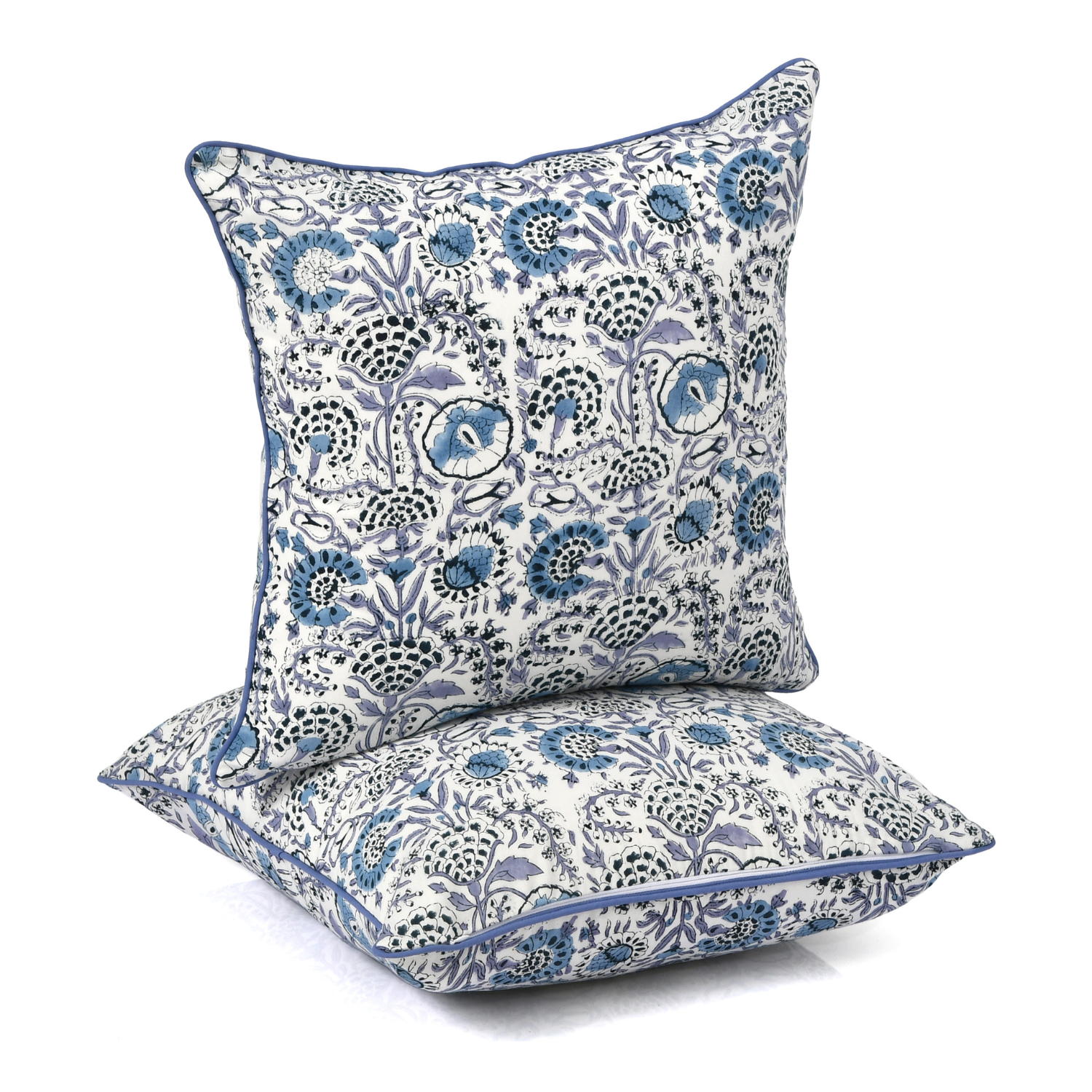 Piping Throw Pillow Covers - Indigo Blue (Set of 2)