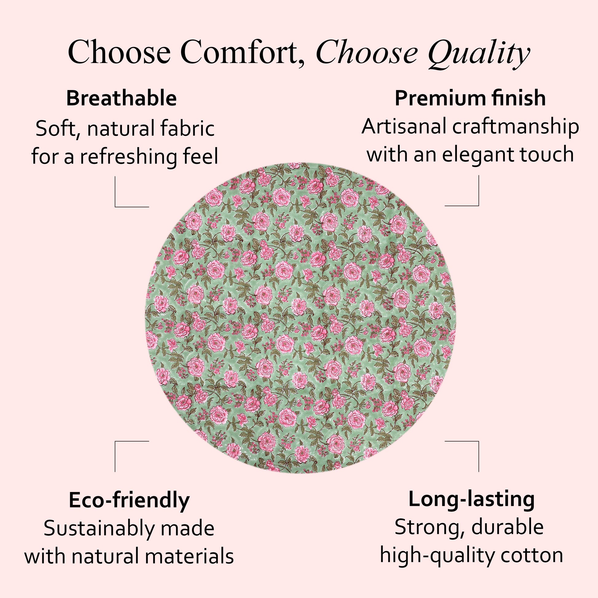 green and pink 100% cotton tablecloth on kitchen table in dining room