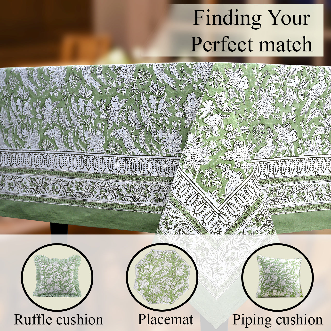 Olive Green Cotton Tablecloth on Kitchen Table