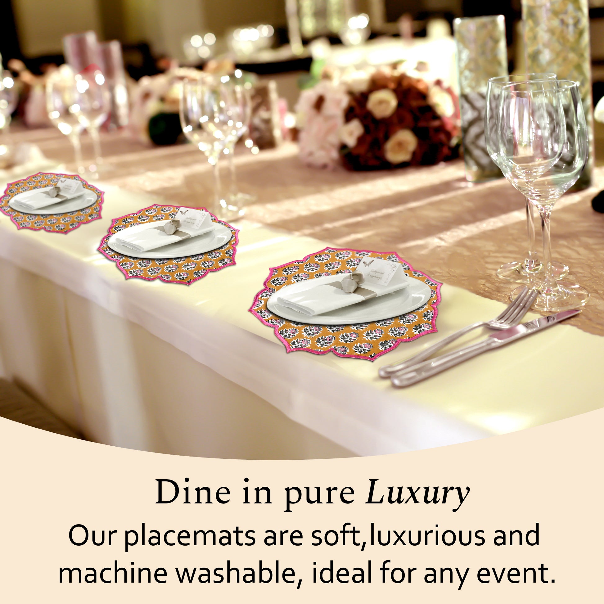 Citrine yellow cotton placemat styled with minimalist plates