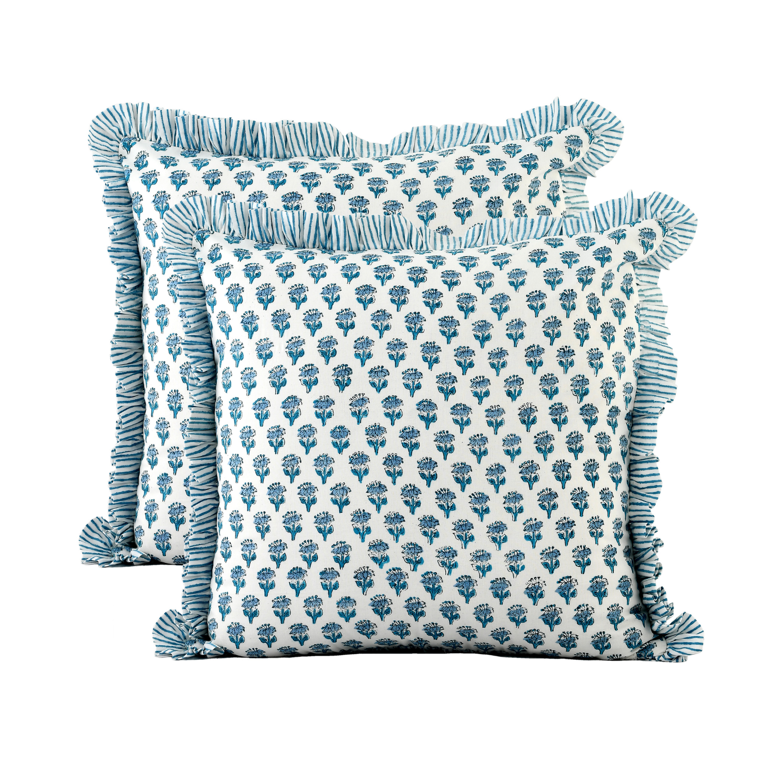 Ruffle Throw Pillow Covers -  Apatite Blue