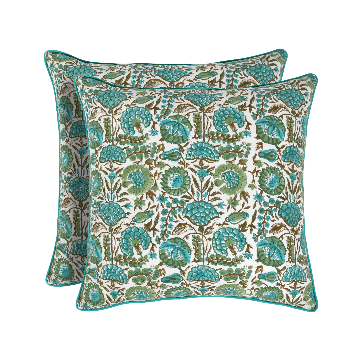 Piping Throw Pillow Covers - Aqua Green (Set of 2)