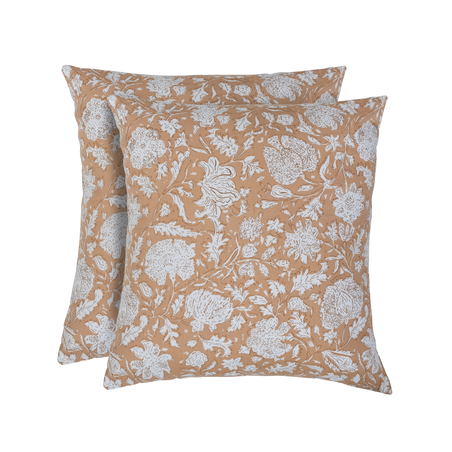 Boho-style hand-printed pillow covers in earthy, artisan-inspired tones