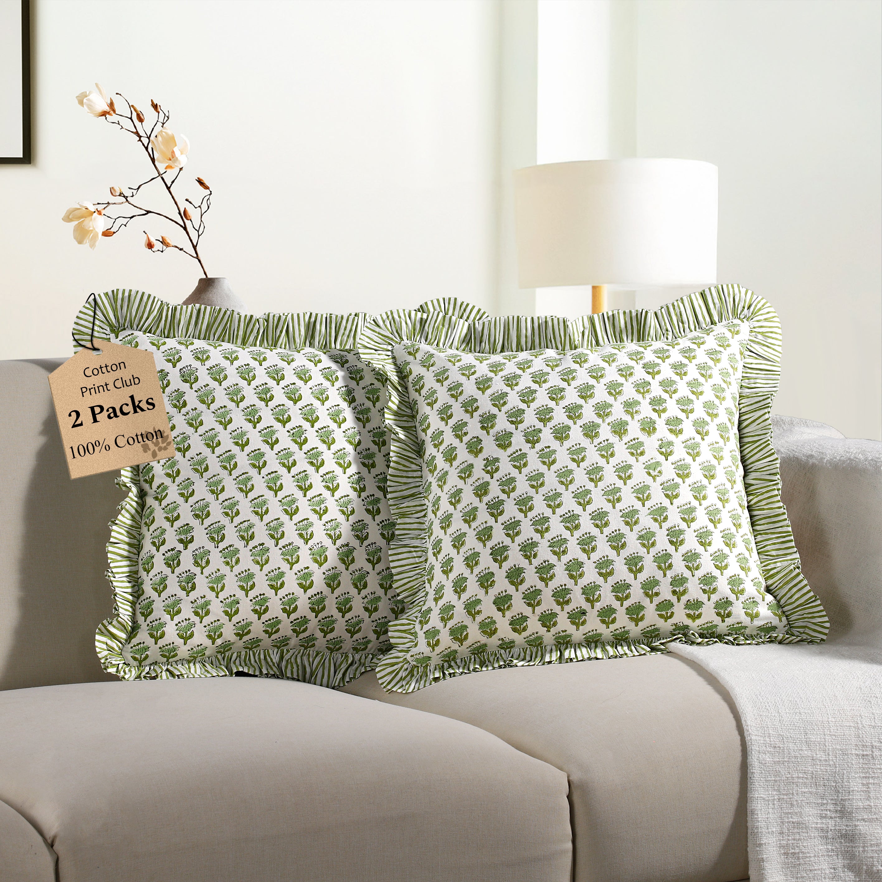 Ruffle Throw Pillow Covers -  Emerald Green