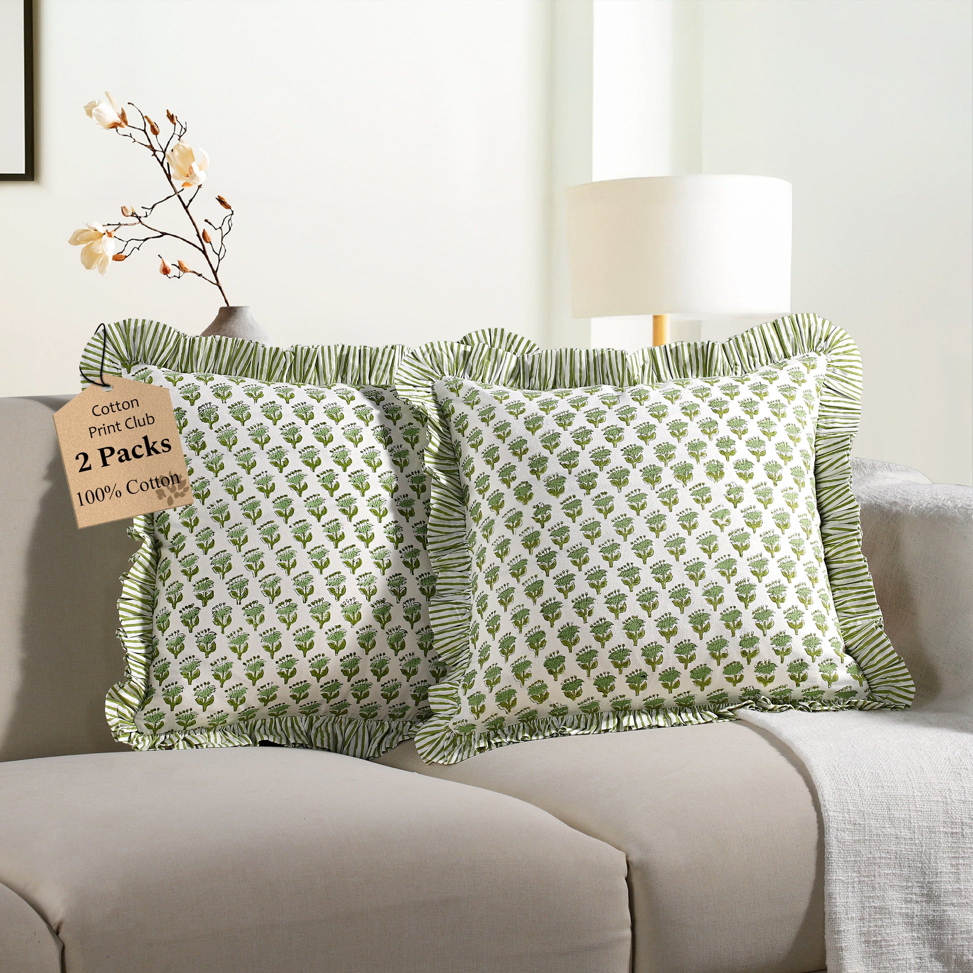 Ruffle Throw Pillow Covers -  Emerald Green