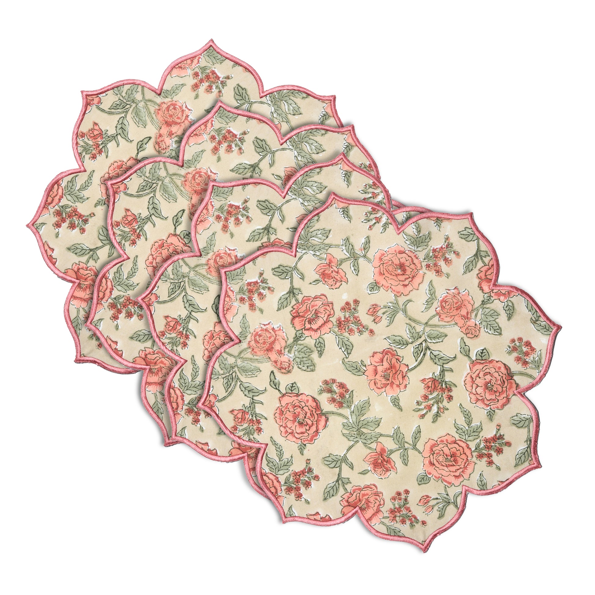 Vibrant fire opal placemat with scalloped border